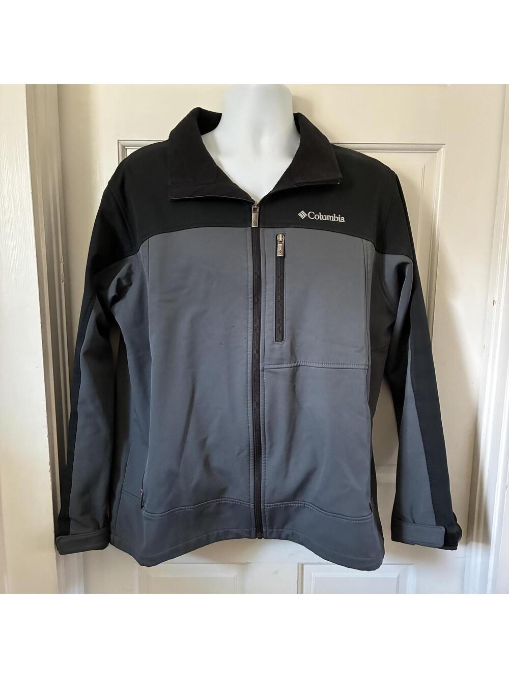 Men's Columbia Black and Gray Zip up Jacket with Pockets and Collar - Large